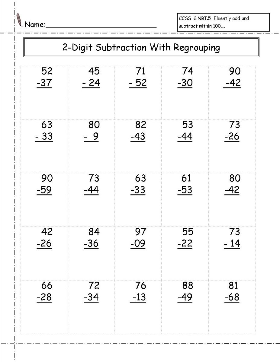 Featured image of post 2 Digit Subtraction With Regrouping Worksheets 2Nd Grade